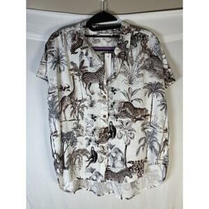 Jane + Delancey New Safari Animal Print Blouse S Boxy Jungle Vacation ResortWear